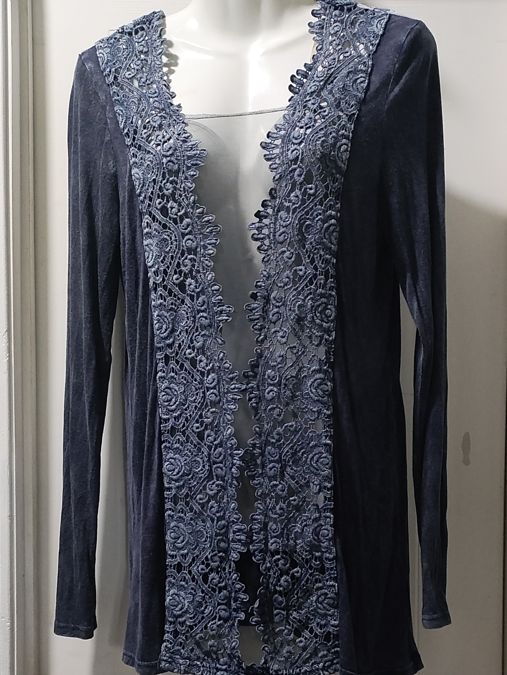 gimmicks by BKE Navy Lace-Front Open Cardigan